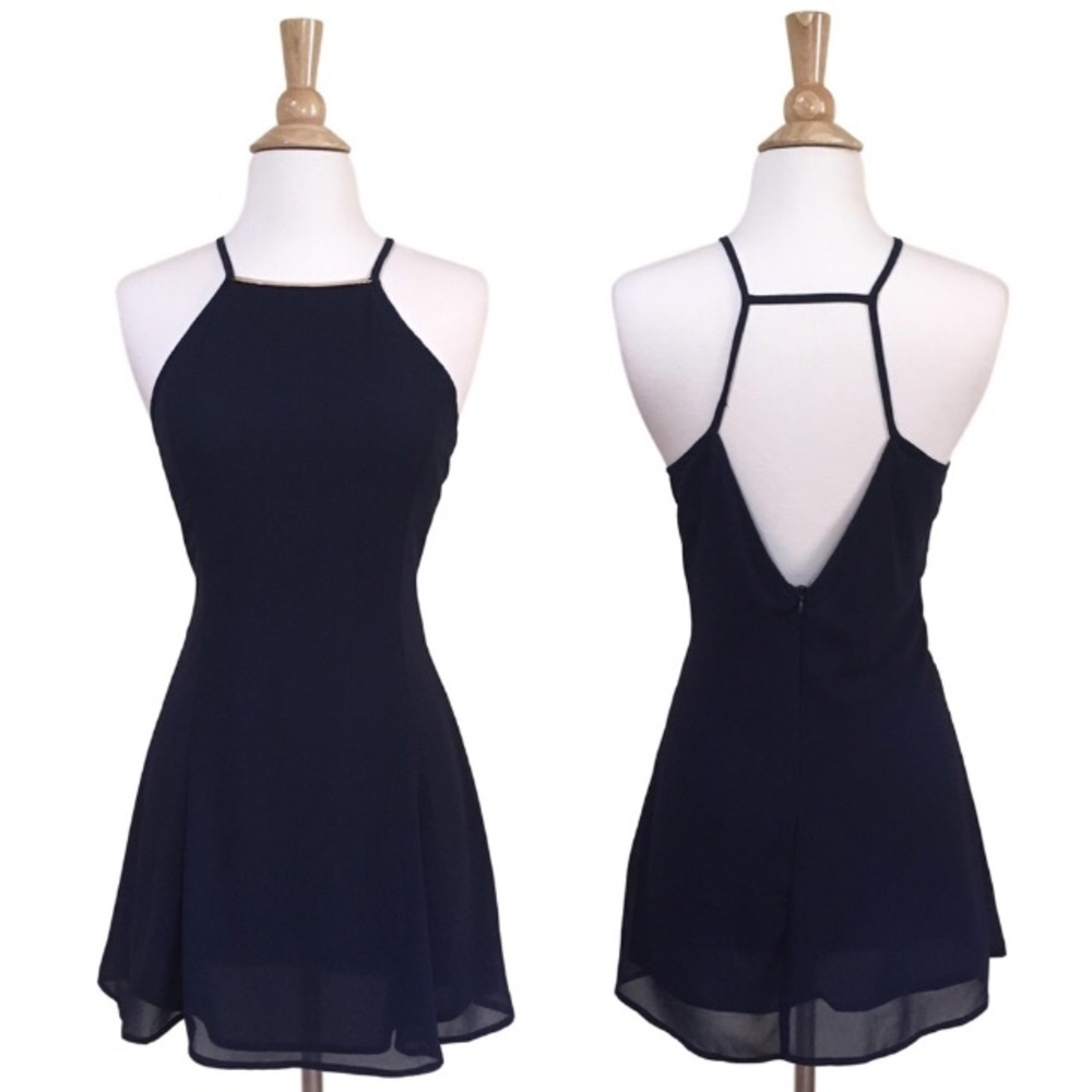 💥 SALE Open Strappy Back Gold Neckline Mini Dress - Picture 3 of 5